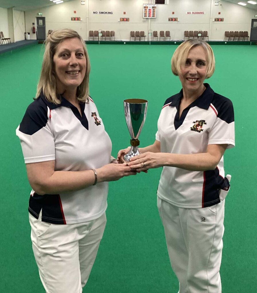 The winners of the 2023 Ladies Pairs with their trophy